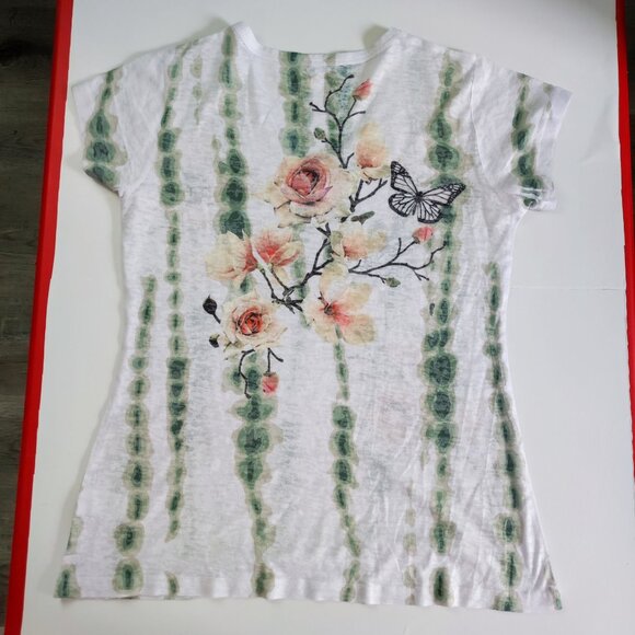 Essential by Milano lightweight blouse white with floral design women's size M - Picture 3 of 10